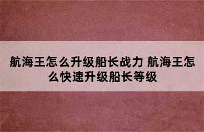 航海王怎么升级船长战力 航海王怎么快速升级船长等级